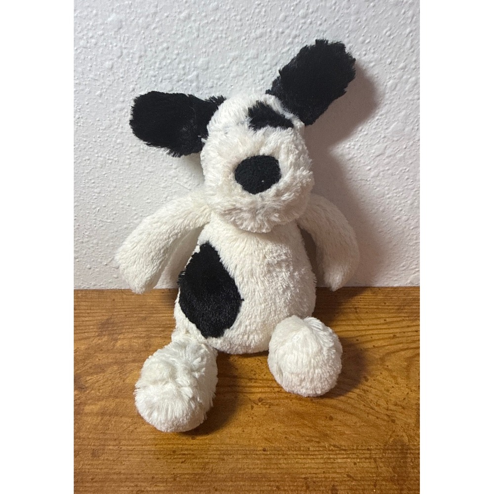 Jellycat Bashful Puppy Dog Cream Black Spot Stuffed Animal Plush 7" JCINC5127IL